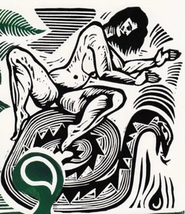 EROTIKA Year of SNAKE Act Original Vintage HOLZSCHNITT Grafik ESTLAND 1987 - Bild 1 von 3