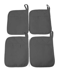 4-BLACK Pocket Pot Holders With Black Foam Rubber Coated Backing 100% Polyester. - Picture 1 of 3