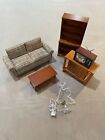 Dollhouse Miniature Living Room/Den Furniture Lot Couch Coffee Table Bookshelf