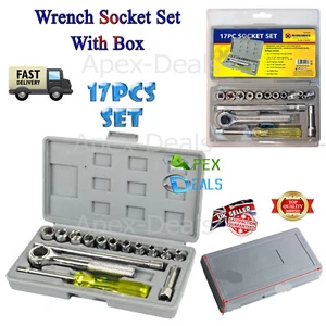 17pcs 1/4" Inch Socket Wrench Metric Drive Imperial Ratchet Driver Tool Box Set - Picture 1 of 5