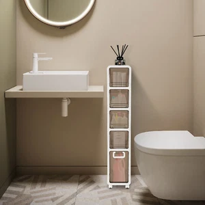 Bathroom Floor Cabinet Narrow Storage Cabinet Tissue Holder Organizer 5 Drawers - Picture 1 of 21