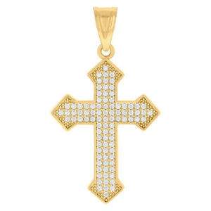 10kt Yellow Gold Mens Womens CZ Cross Religious Charm Pendant 2.4 Grams - Picture 1 of 1