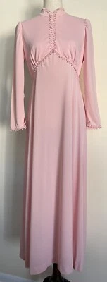 Maxi Vestido Rosa Cintura Imperio Vintage Años 60 70 Imperio Anfitriona Hada Princesa Talla S Foto 1 de 3