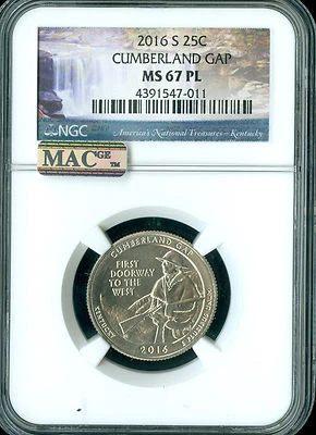 2016 S CUMBERLAND QUARTER NGC MS67 MAC PL PQ  FINEST GRADE  RARE .  - Image 1 of 4