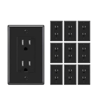 Confezione da 10 Presa Uscita Nera, Ricevitore Duplex Decora 15 Amp, 125 Volt con Piastra - Foto 1 di 7