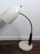 VTG* MCM* Gooseneck Fiberglass Desk Lamp* Cream* Brass and teak wood* as is*