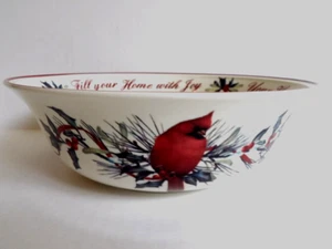 Lenox Winter Greetings Scenic Serving Bowl McClung Red Trim Cardinal Bird 9" - Picture 1 of 10