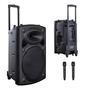 15" inch PA Speaker System 1000W 2x Cordless Mic Mixer Battery Bluetooth MP3 USB - Picture 1 of 8
