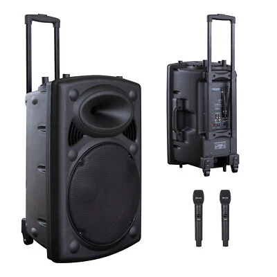 15" inch PA Speaker System 1000W 2x Cordless Mic Mixer Battery Bluetooth MP3 USB - Image 1 of 4