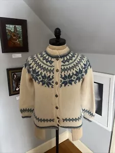 Dale Of Norway Sweater Women’s Small Cream Blue Pure Wool Fair Isle Cardigan - Picture 1 of 8