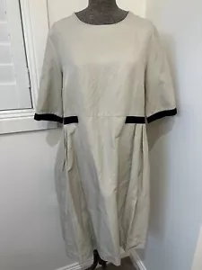 ‘S Max Mara beige black trim A line dress work UK 12 14 half sleeves - Picture 1 of 16