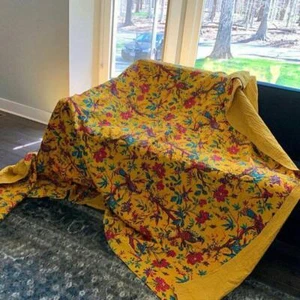Colcha Kantha de algodón Queen con estampado de pájaros india hecha a mano manta colcha tiro - Imagen 1 de 3