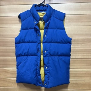Vintage Eddie Bauer Puffer Vest Mens Down Blue Yellow Snaps Size MEDIUM - Picture 1 of 7