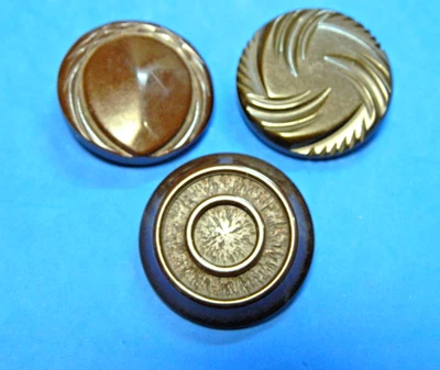 3 Lg Brown CARVED COAT Vintage BAKELITE Buttons - Image 1 of 4