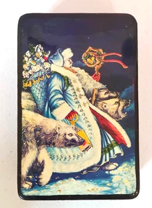 Babbo Natale vintage stile russo laccato nero con orsi polari portagioie 5,25" - Foto 1 di 7