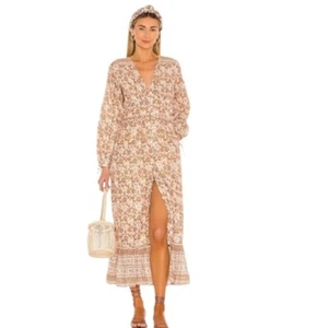 Cleobella Valentin Maxi Dress Batik Block Print White Brown Sz Medium Metallic - Picture 1 of 16