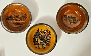 Juego de 3 cuencos Ridgways England Coaching Days marrón 6,5" con borde plateado - Imagen 1 de 16