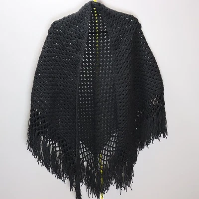 Mantón de ganchillo negro hecho a mano con flecos - talla única Foto 1 de 2