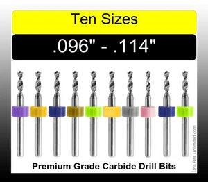 Juego de brocas 10 tamaños de 2,45 mm a 2,9 mm 0,096 a 0,114" vástagos de carburo 1/8 C4 - Imagen 1 de 4