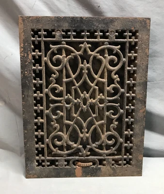 Grelha térmica decorativa antiga de ferro fundido registro de piso 10x14 vintage antigo 1577-25B - Imagem 1 de 4