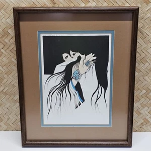Amado Maurilio Pena Jr Art 1977 Numbered Signed Framed Black White Turquoise - Picture 1 of 12