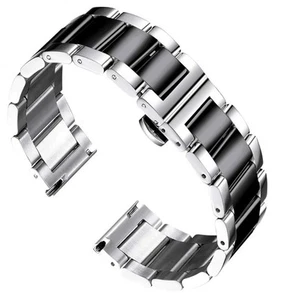 Cinturino orologio acciaio inox spesso metallo cromato lucido pesante/nero opaco - Foto 1 di 8