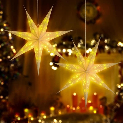 Pack de 2 linternas estrella de papel blanco de 26,8" con 8 modos para decoración navideña Foto 1 de 4