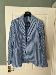 £295 NEW Polo Ralph Lauren Mens Stripe Cotton Blazer Sport Jacket M - Picture 1 of 6