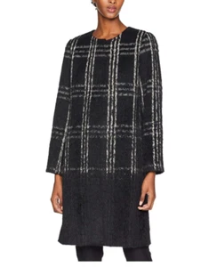 $698 Eileen Fisher Women's XS Black Alpaca Windowpane Plaid Coat NWT - Picture 1 of 11