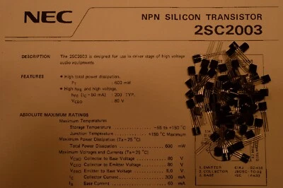 100PCS Original NEC Transistor  2SC2003-L for Audio Amplifier Made in Japan NOS - Image 1 of 4