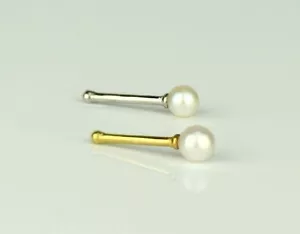 14k Yellow or White Gold Freshwater Pearl Nose Rings Piercing Stud - Picture 1 of 5