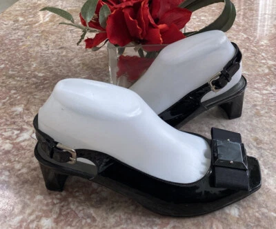 Stuart Weitzman Black Patent Leather Peep Toe Slingback Pumps Size 8M EUC! $365 - Image 1 of 4