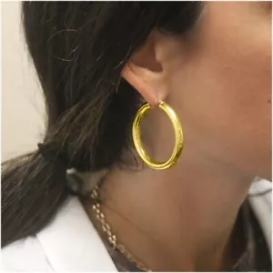5MM Thick Solid 925 Sterling Silver Gold 40MM French Lock Hoop Earrings - Italy - Picture 1 of 3
