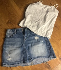 Gap Jean Skirt Girls Size 10 + Girls Gap White Tank Top Lot Demin - Picture 1 of 7