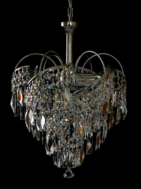 Lampadario In Cristallo Con Cristalli Quadrati In Cromato Cristallo Reale - Immagine 1 di 1