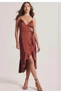 Abercrombie & Fitch Wrap Tie Dress NWT High Low Ruffle Terracotta SMALL - Bild 1 von 17