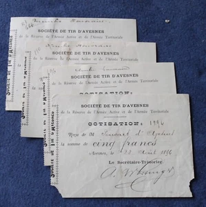 AVESNES 59 Lot 4 Reçus cotisations SOCIETE DE TIR - Picture 1 of 1