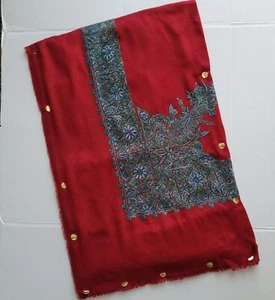 Chal de lana bordado a mano estola bufanda envolvente omaní massar, bufanda para la cabeza rojo oscuro - Imagen 1 de 6