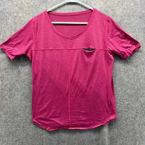 Lululemon Shirt Womens Large Pink Reflective Striped Activewear Pocket Scoop - Picture 1 of 11
