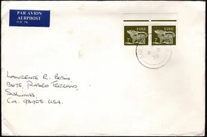 Ireland - 1979 - 7p Olive Green Pair Airmail Cover to Salinas California USA - Picture 1 of 2