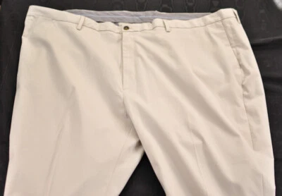 men's Buttoned Down tan Khakis supima cotton pants size 58 x 32 flat front  - Image 1 of 4