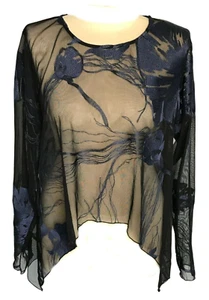 NWT, Staples ET Wendy, Size L, Sheer Top to wear over a tank - black w/deep blue - Picture 1 of 7