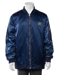 Adidas Originals Jacket Men Size XL Blue Satin Ari Marcopoulos Reversible - Picture 1 of 4