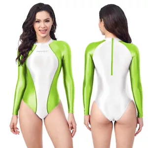 AMORESY donna glitter pezzo unico costumi da bagno vita alta patchwork collant body - Foto 1 di 23