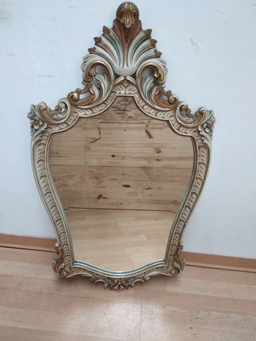 Antique Bevelled worked Mirror Antique Louis XV Carved wood handmade France 1940 Cover