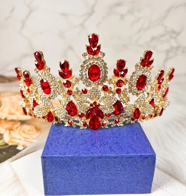 Ruby Red Crown Queen Headband, Gold Hair Jewelry Accessories, Gift for Her - Image 1 of 4