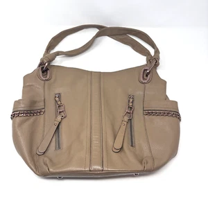 B. Makowsky Front Zippered Pockets Real Leather Hobo Shoulder Bag Chain Detail - Picture 1 of 15