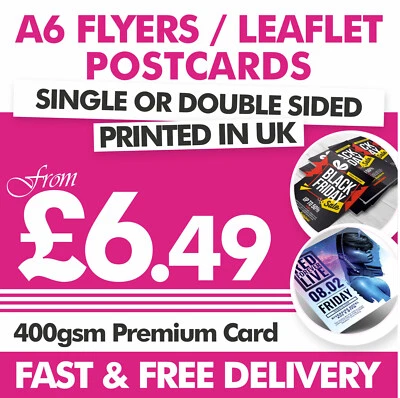 A6 Postcard Flyer/Leaflet Printing 400gsm Premium Artcard Quality Printed Flyers - Image 1 of 4