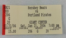 AHL 2006 01/21 Portland Pirates at Hershey Bears Hockey Ticket Stub
