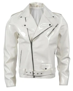 Men's Biker Gothic Moto White PVC Vinyl Stylish Motorcycle Fashion Jacket - Picture 1 of 4